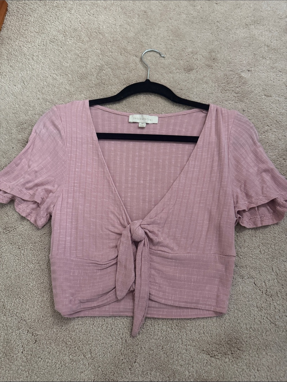 Dance & Marvel Mauve Tie-Front Ribbed Crop Top